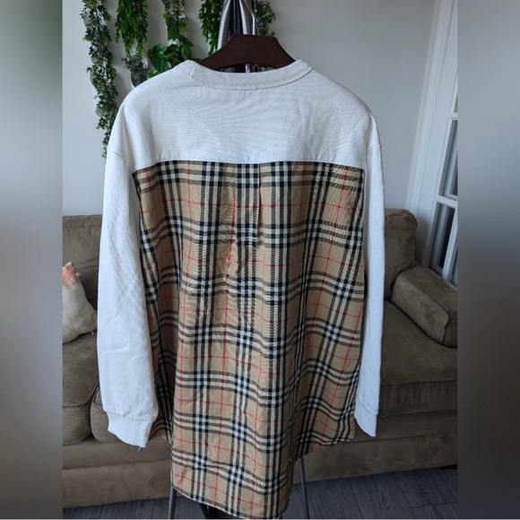 Burberry Women's Check Panel Oversized  Sweatshirt, Size Large - Picture 2 of 11